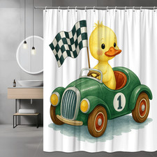 Cute Duck Racing Shower Curtain - Kids Bathroom Decor