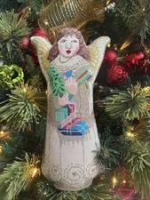 Amanda Lawford’s Christmas Angel Needlepoint Fabric Figurine Stand-Up Decor