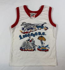Vintage Kids L 7 Toddler Baby Tank Top Dinosaurs USA Made Cotton Blend B.C White