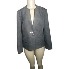 Black Label Evan Picone Blazer Jacket Gray Plaid Womens Size 8 Single Breast Top