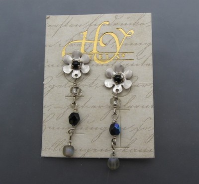 Holly Yashi Silver Niobium Flower Floral Crystal Dangle Pierced
