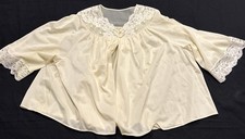 Vtg Shadowline Yellow Nylon Bed Jacket Lounge Top Lace Button Cottage Sz M A24