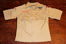 Boy Scouts of America BSA Youth Shirt Tan Medium Glued Patches Short Sleeve