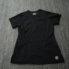 Carhartt Scrub Top Women V Neck Black Modern Fit Solid Pockets Spandex Small