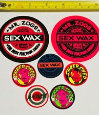 SEX WAX 7 SURF STICKER LOT VTG SEXWAX NEON SURFBOARD BZ BODYBOARD 80s SKATE PINK