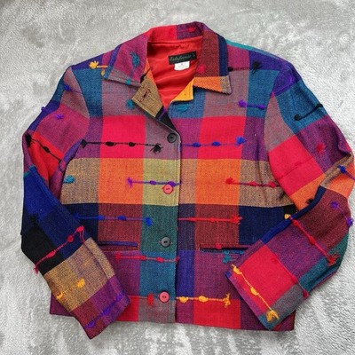 Vintage 90s  Jacket Small Colorful Neon Lined Pockets Art Deco Pop Geometric