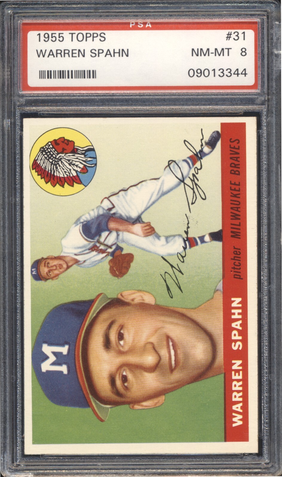 1955 Topps Baseball Warren Spahn #31 PSA 8 MILWAUKEE BRAVES NM-MT HOF