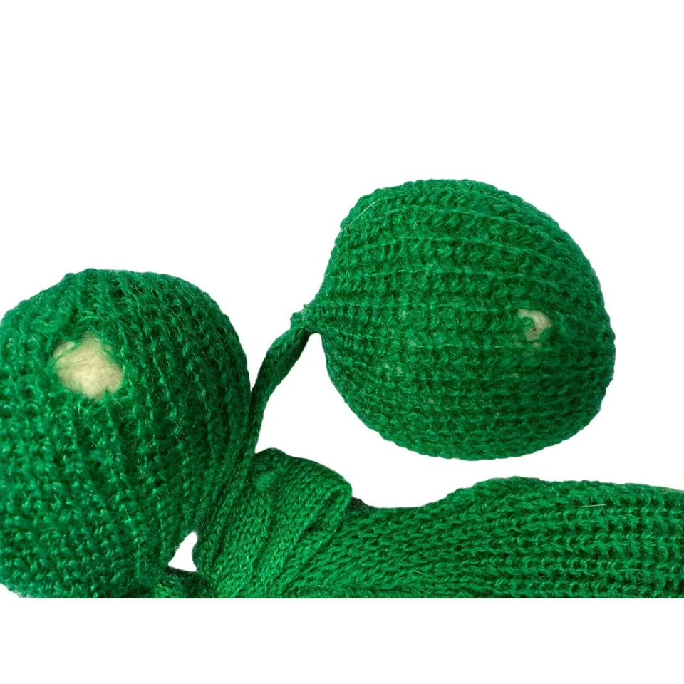 De colección Retro Años 50 Tejido a Mano Medias Gorra Larga Verde/Rojo Lana Tejida con Pompones  Foto 3 de 4