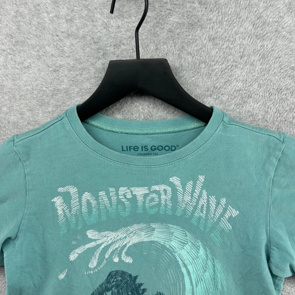 Camiseta Life Is Good Niños M 7-8 Verde Monster Wave Manga Corta Trituradora Foto 4 de 4