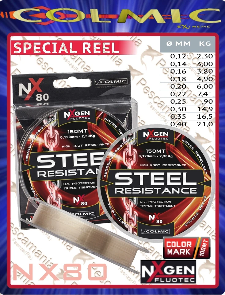 Monofilo mulinello Colmic NXgen Fluotec Steel Resistance mt.150