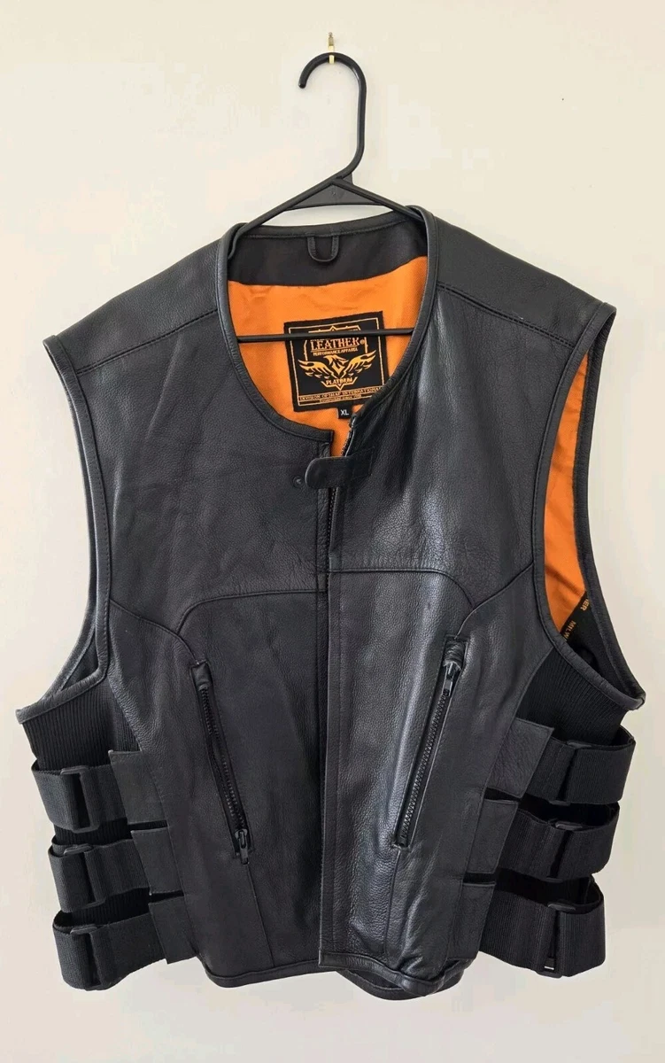 Milwaukee Leather Motorcycle Vest Black Biker Jacket Strap Sides