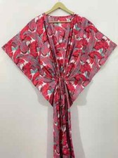 Indian Red Long Floral Print Cotton Hippie Maxi Women Nightwear Caftan Dress