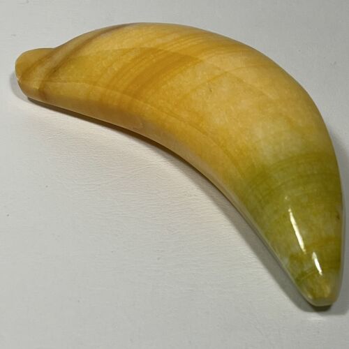 Vintage Marble Alabaster Stone Carved & Polished Green & Yellow Banana READ Cond - Picture 1 of 7