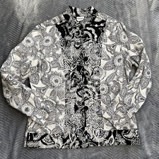 Chico  s Silk Linen Blazer Jacket 1 Medium Kimono Asian Floral Embroidered