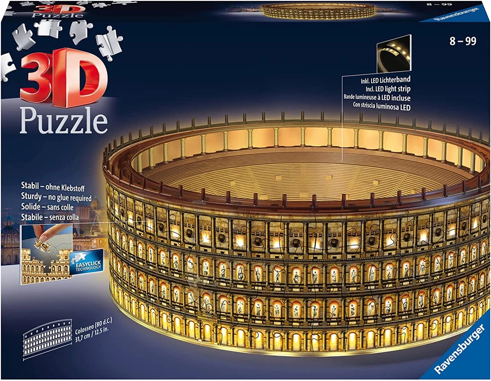 - 3D Puzzle Colosseo Night Edition Con Luce, Roma, 216 Pezzi, 10+ Anni - Immagine 2 di 4