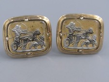 Mens Tiger Drawn Chariot Archer CUFFLINK Costume Vintage Jewelry N88