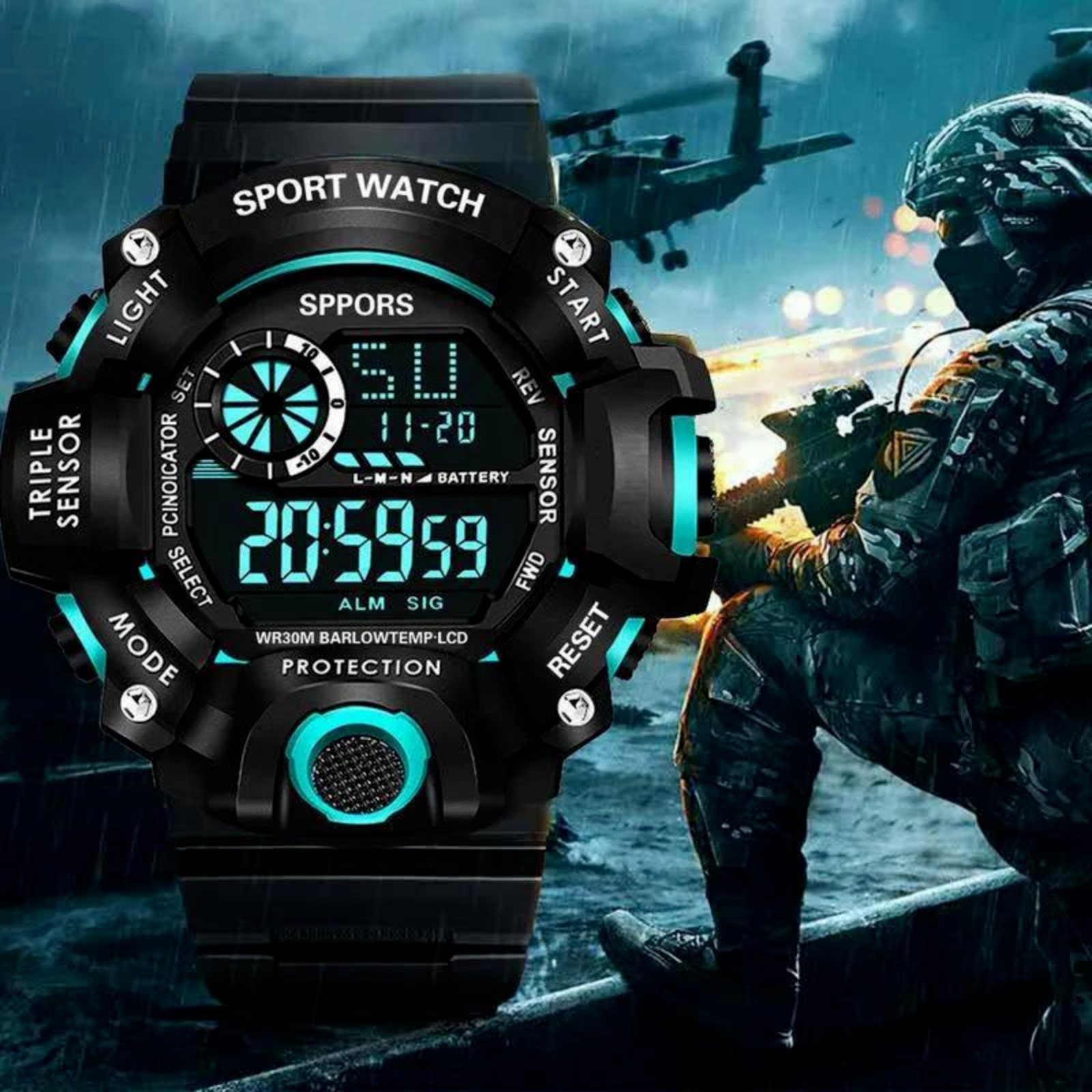 Montre sport homme quartz étanche LED analogique digitale outdoor