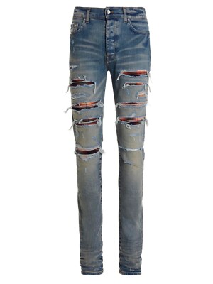 AMIRI 'Thrasher' Plaid Bandana Distressed Denim Jeans Clay Indigo