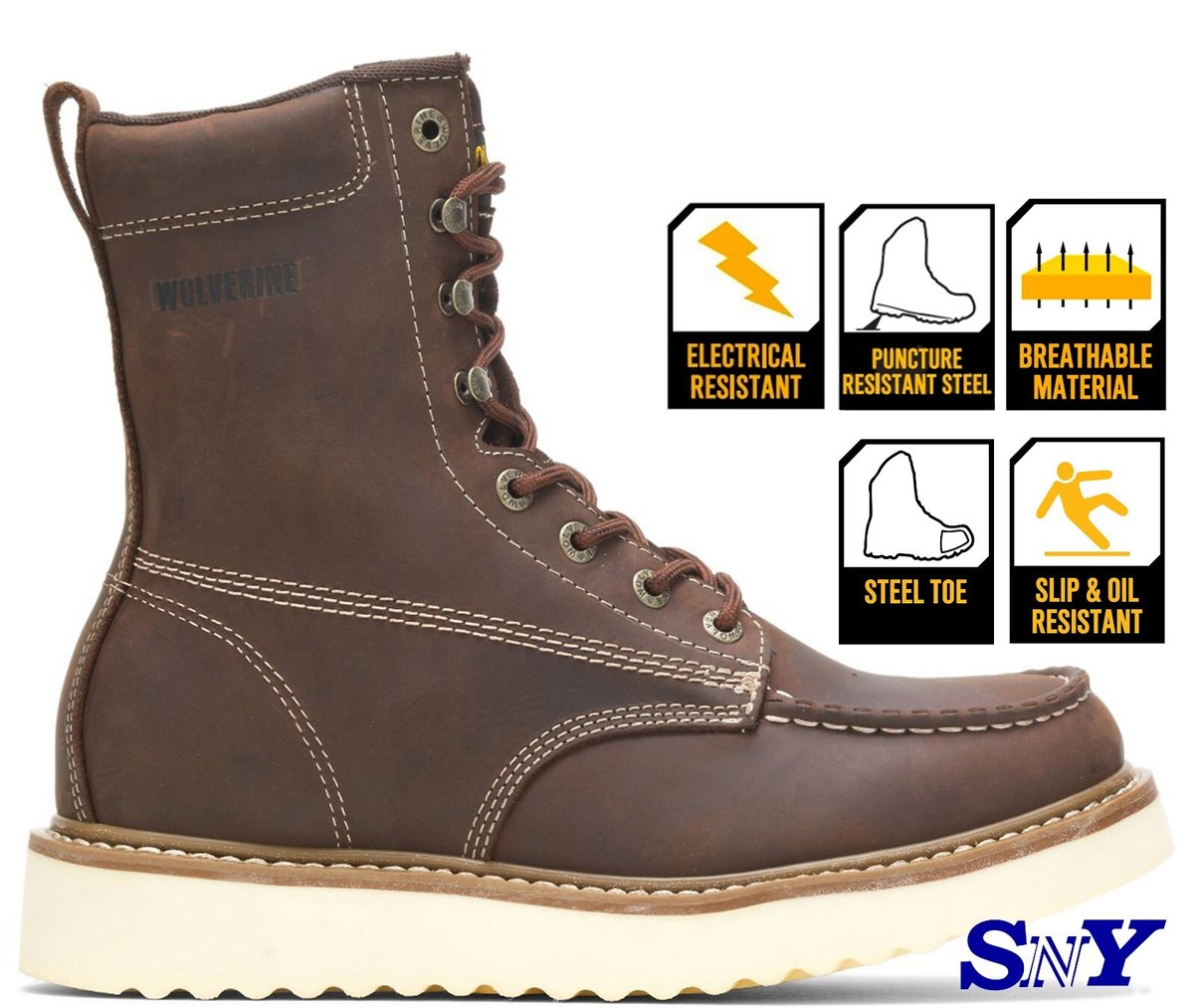 Wolverine Men\'s 8 Brown Leather Work Boots ASTM F-2413-11 W0830 8 84913 Men main image 2