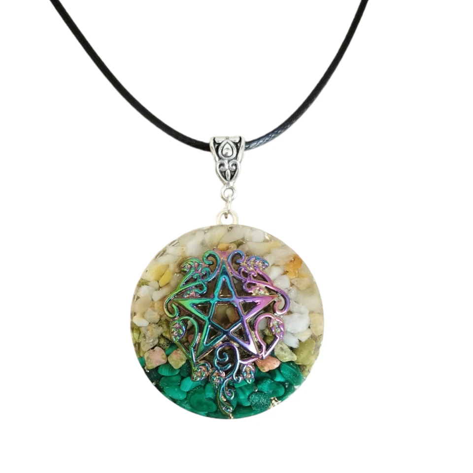 Orgonit Orgon Anhänger Pentakel Wicca Aventurin Malachit Halskette Amulett - Bild 2 von 4