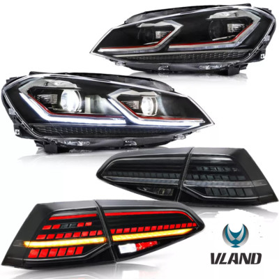 2Sets Led Red Line Headlights+Smoked Tail Lights Fit 2015-17 VW Golf 7 MK7/GTI