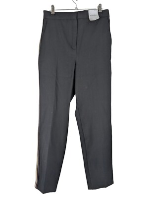 M&S Slim Smart Trousers Autograph Black High Rise Side Stripes Size UK 8