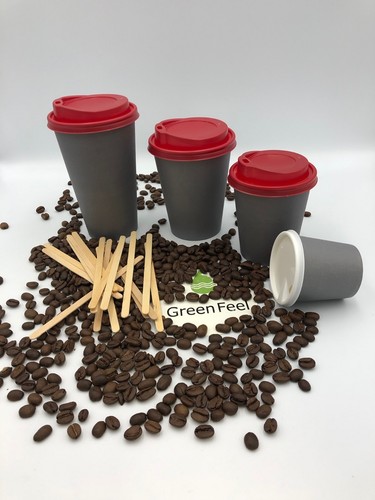 Coffee Tea Party PAPER CUPS GREY 500 x 8oz 12oz Cold Hot Drinks Disposable LIDS - Picture 7 of 20