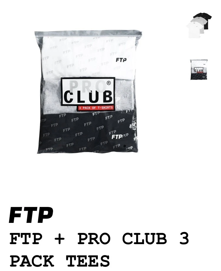 FTP PRO CLUB 3 Pack T Shirts White Gray Black Size S Small FUCKTHEPOPULATION