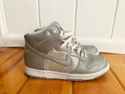 silver nike dunks high womens
