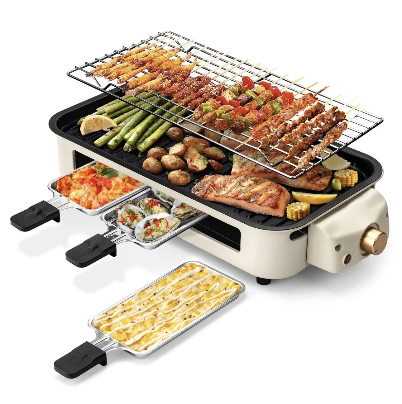 Electric Indoor Grill2 In 1 Indoor Grills For Kitchen With Grill Net & Nonstick