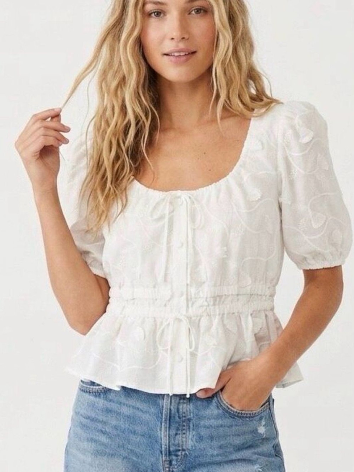 Joie White Peplum Eyelet Blouse nwt