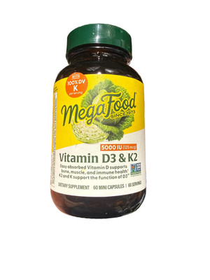 7/27 MegaFood Vitamin D3 5000 IU - with Vitamin D3 & K2, Vegetarian Vitamin D Ca