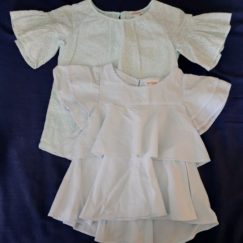 Lot Girls Size 6/6X Shirts Cat & Jack Blue/Aqua Blouse, Flutter Sleeves Cotton