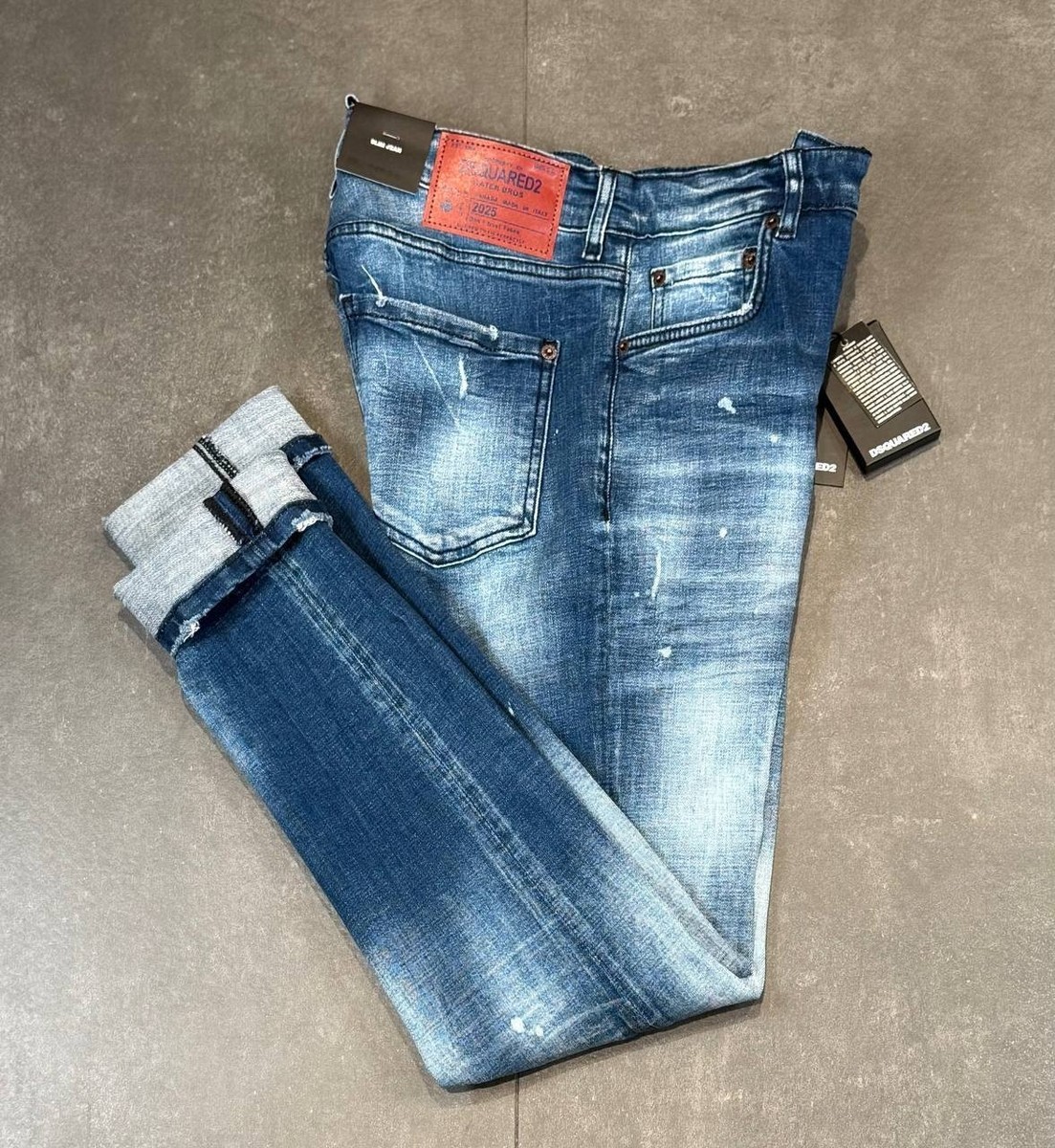 Dsquared2 Men's Slim Fit Stretchy Ripped Washed Blue Jeans Pants