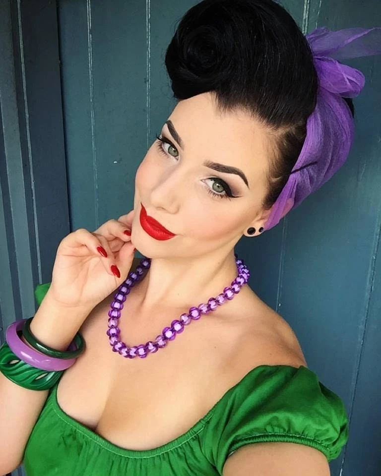 Bufanda vintage de nailon púrpura pinup retro rockabilly bandana lazo bufanda Foto 2 de 4