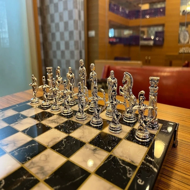 Chess Set Handmade Mythology Wooden Board | Collector’s Gift | Decorative  Piece - Image 3 of 4