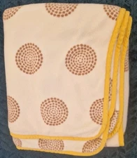 Mothercare Fleece Cot Blanket cream yellow trim brown circles 120x155cm VGC