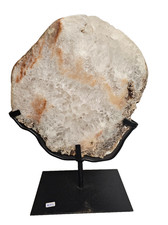 APRIKOSENACHATSCHEIBE AUF METALLSTÄNDER AMETHYST EDELSTEIN ACHAT BERGKRISTALL