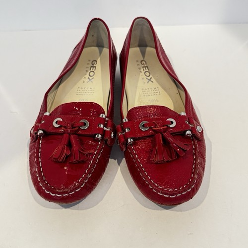 GEOX Respira Red Patent Leather Tassel Loafers Sz 38.5 / US size 8.5