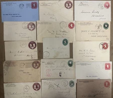 OLD POSTAL STAMPED ENVELOPES COLLECTION 28 DIFF. 1880s TO 1924 WITH CANCELS