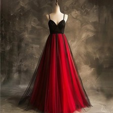 Tulle A Line Spaghetti Strap V Neck Prom Dress Lace Up Back Evening Formal Party
