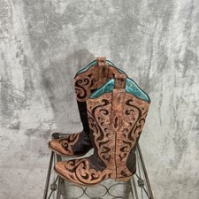Corral Distressed Leather Women's 7 Cowboy Boots Brn./turquoise Sequin Inlay