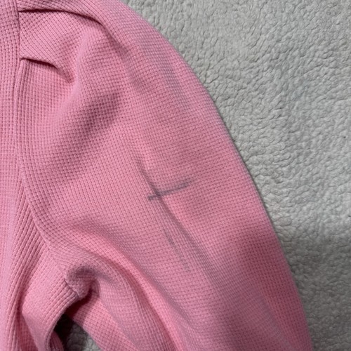 Karl Lagerfeld Top Womens Small Paris Pink Waffle Knit Puffy Sleeve Pin Accents - Picture 16 of 18