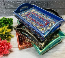 Fine Hand Painted Truck Art Wooden Tea Serving Tray, Tea Coffee Food Platter Hom