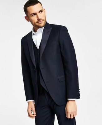 Alfani Mens Slim Diamond Grid Tuxedo Suit Jacket Navy 42 S NEW $360 TAEG1Q7Z0030