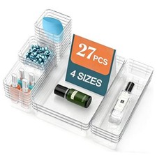 27 Pack Clear Plastic Drawer Organizer Set - 4 Sizes Makeup Vanity 27 PCS