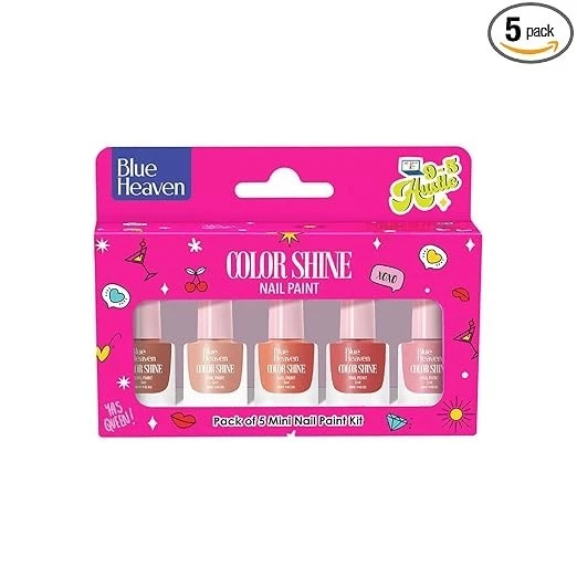 Blue Heaven Color Shine Nail Polish Set for Women | Pack of 5| Glossy Finish | Q