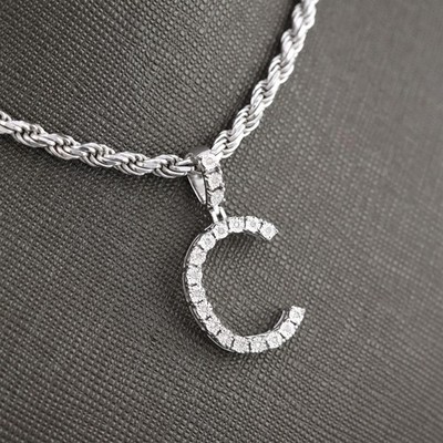 925 Silber Natürlicher 0,15 ctw Diamant Initiale Alphabet ''C'' Anhänger 2g Unisex Charm