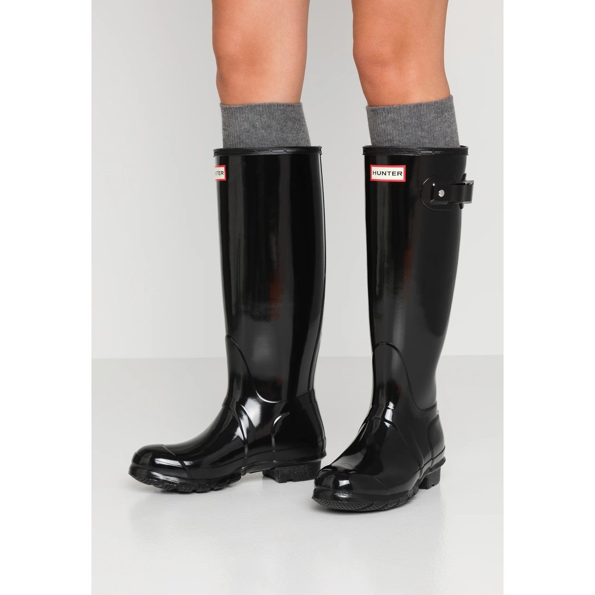 Hunter Women's 11 Black Gloss Original Tall Rain Boots Pull On
