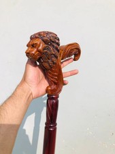 Handmade Wooden Walking Stick Lion Head Palm Grip Ergonomic Cane Gift